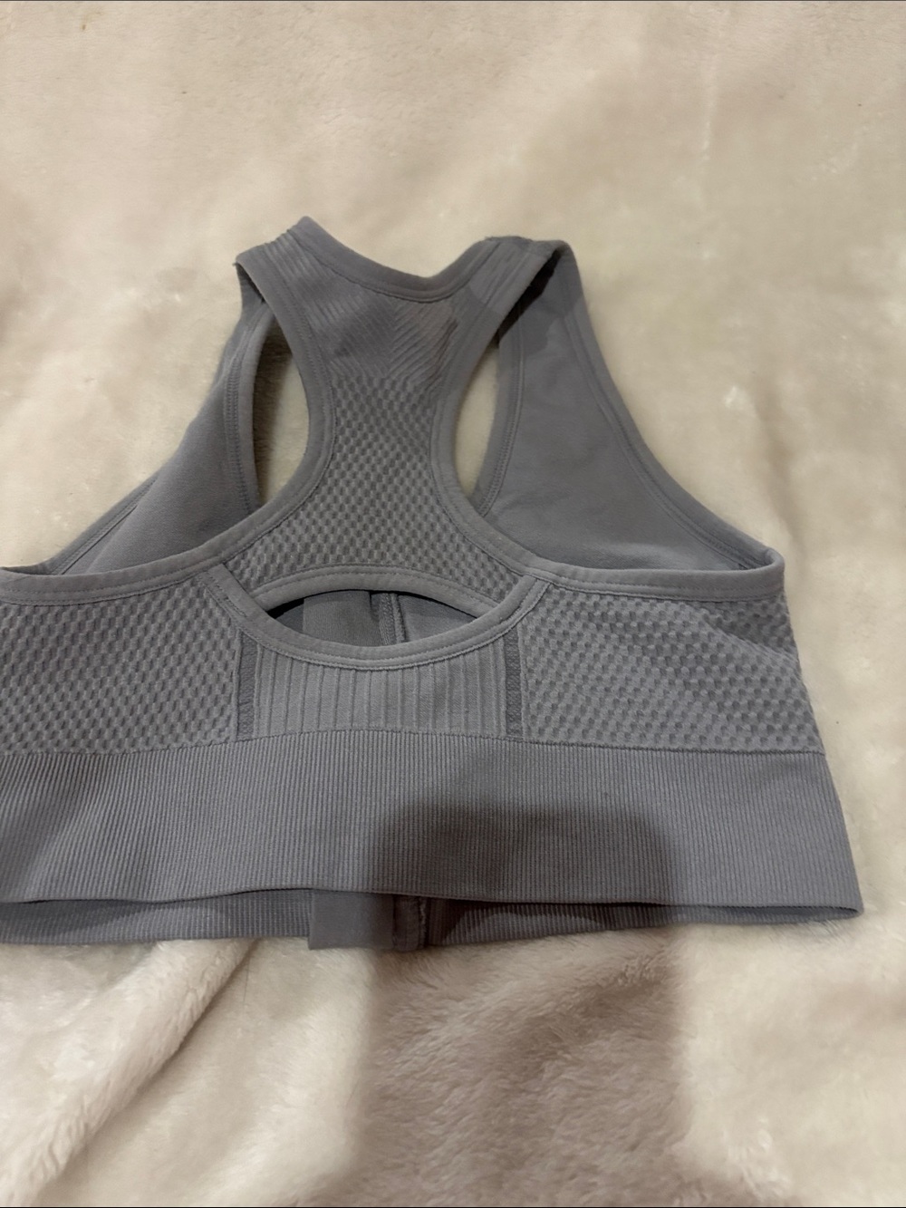 New Balance Light Gray Front-Zip Ribbed Racerback Sports Bra - Picture 2 of 3
